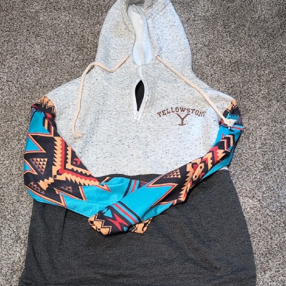 Gray and Teal Patterned Women's Sweater